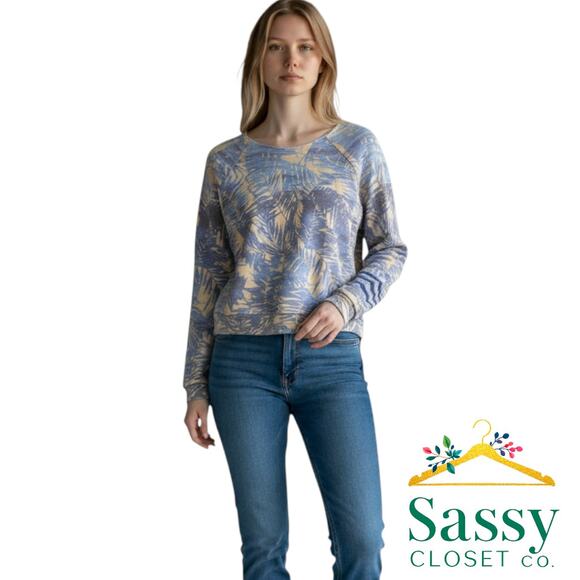 SOL Los Angeles Sweatshirt S – Blue Leaf Print, Cream, Made in USA, EUC - Picture 1 of 7